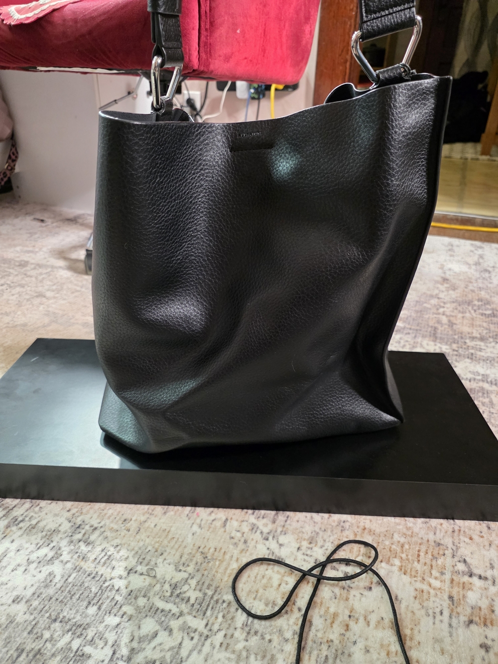 AllSaints Black Pebbled Leather Hobo Bag
